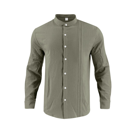 Herren Langarm-Hemd mit Stehkragen und modischen Akzenten Heidi-Mode