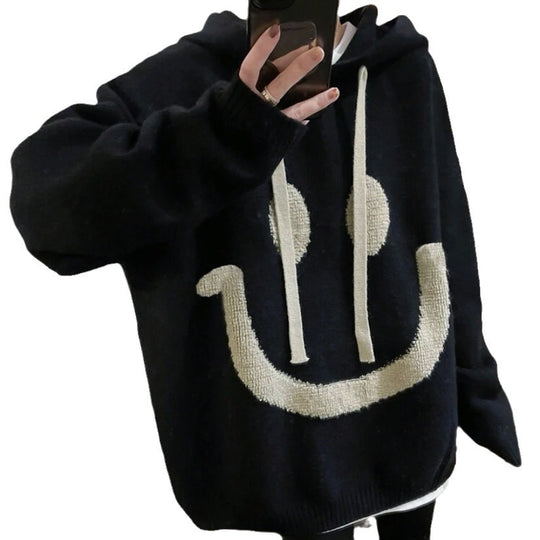Damen Lässiger Oversized-Pullover mit Smiley-Motiv Heidi-Mode