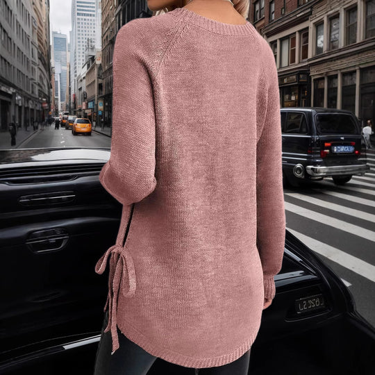 Damen lässiger Pullover mit seitlichen Bindebändern Heidi-Mode