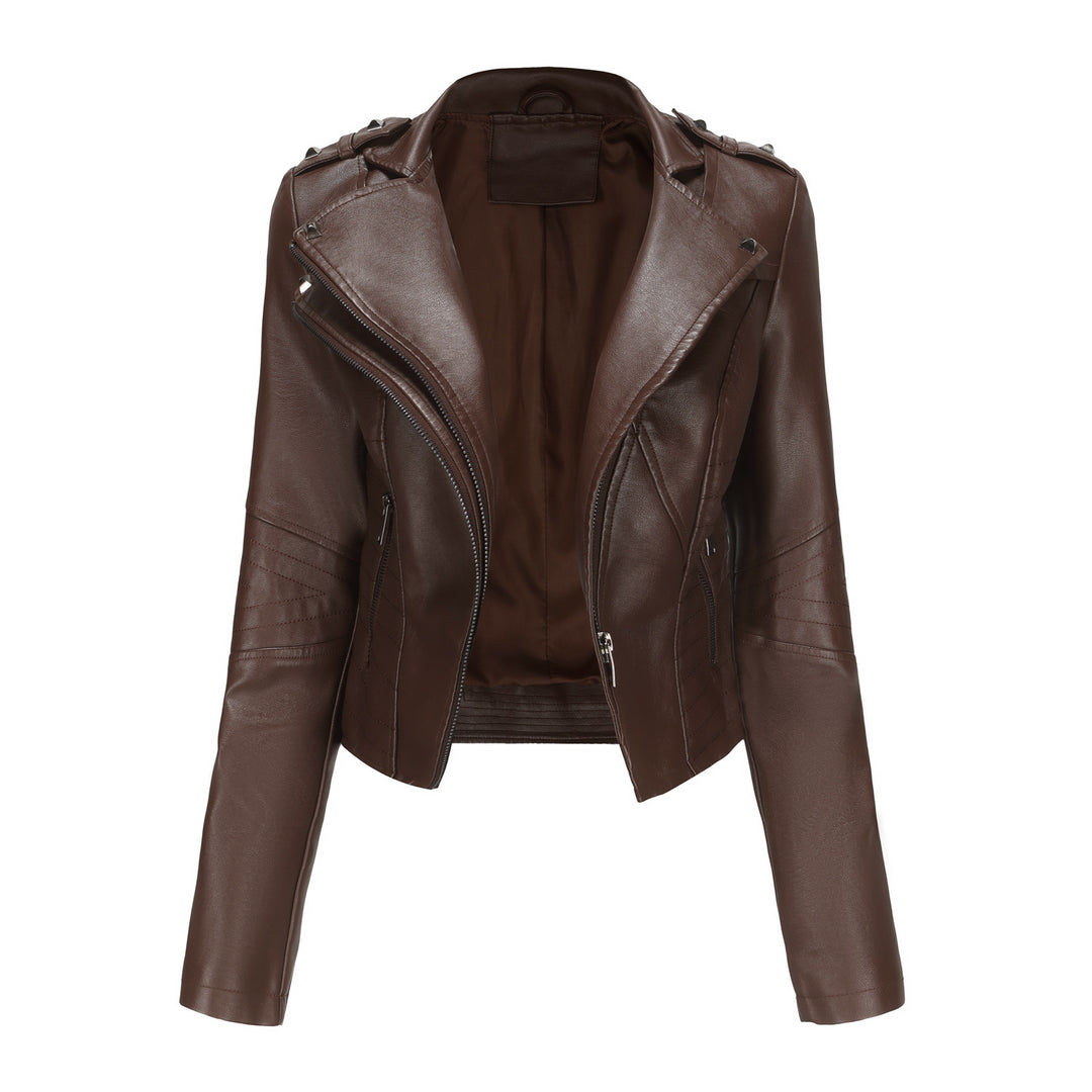 Damen stylische Bikerjacke mit asymmetrischem Reißverschluss und Detailnähten Heidi-Mode