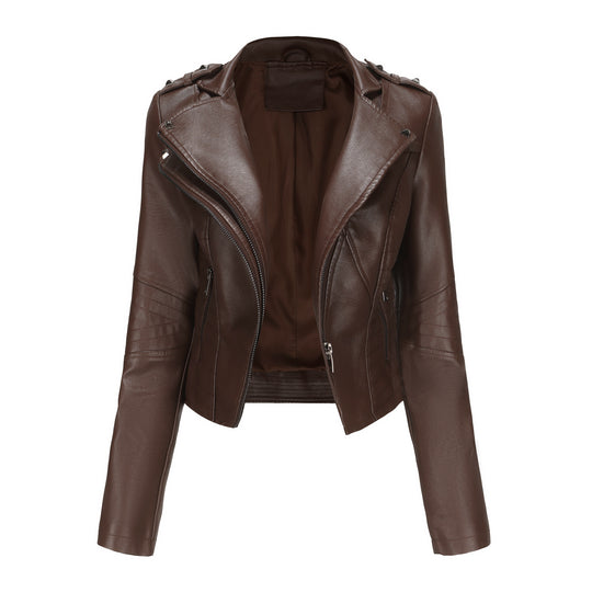 Damen stylische Bikerjacke mit asymmetrischem Reißverschluss und Detailnähten Heidi-Mode