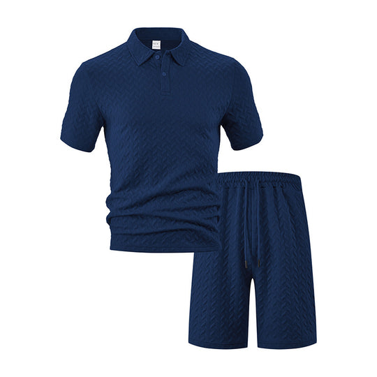 Herren elegantes Sport-Set mit strukturierter Oberfläche und bequemem Kurzarm-Polo Heidi-Mode