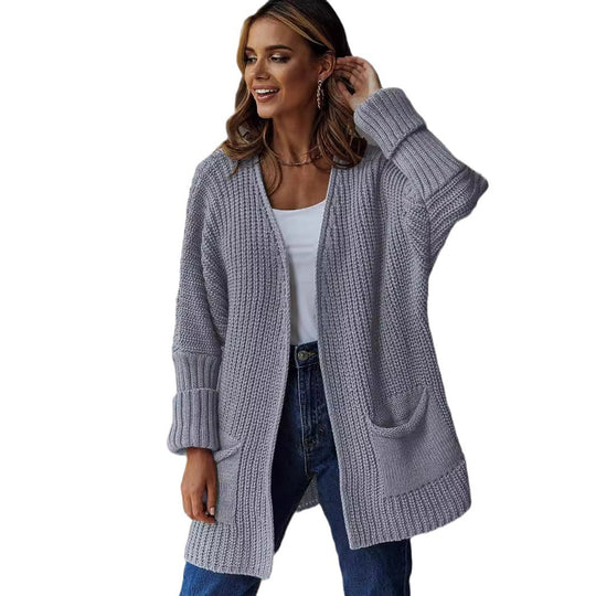 Damen gestrickter Cardigan mit großzügigen Taschen und strukturiertem Design Heidi-Mode