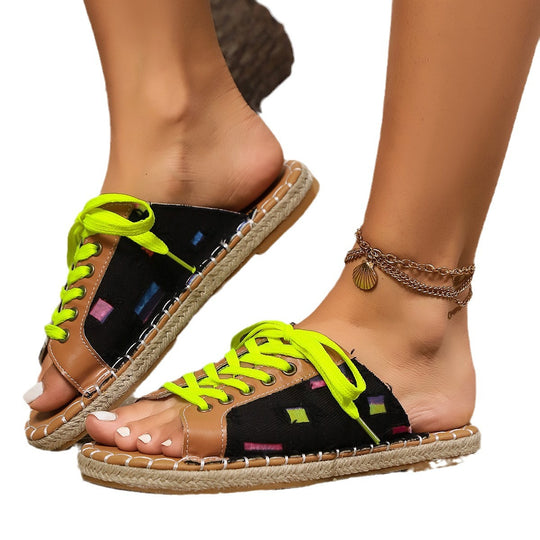 Damen offene Slipper mit lebhaftem Schnürdesign und komfortabler Sohle Heidi-Mode