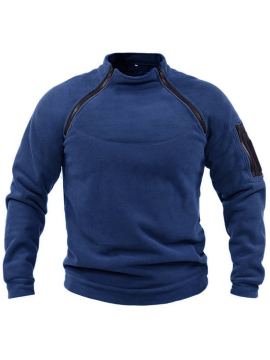 Herren Thermo-Fleecepullover mit hochschließendem Kragen und praktischen Taschen Heidi-Mode