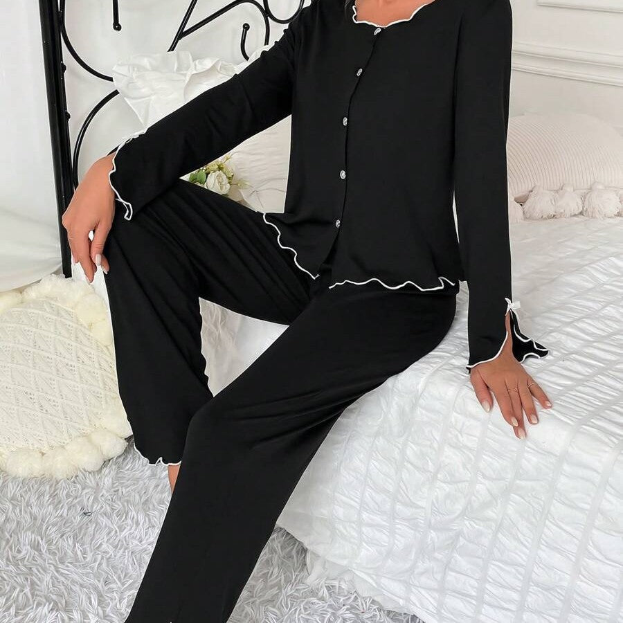 Damen Schlafanzug-Set mit eleganten Spitzenverzierungen Heidi-Mode