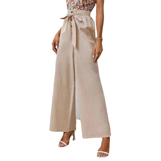 Damen weite Hose mit Bindegürtel und Knöpfen Heidi-Mode