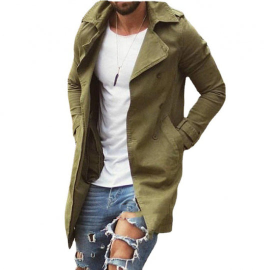 Herren modischer Trenchcoat mit doppelter Knopfleiste und praktischem Taschen Heidi-Mode