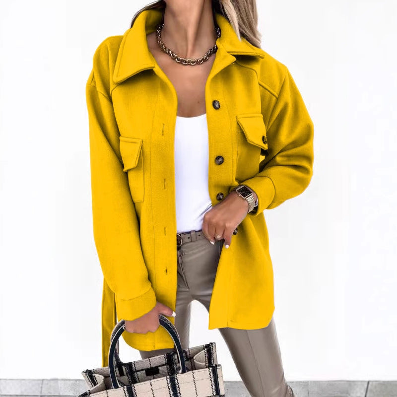 Damen Modische Overshirt-Jacke mit aufgesetzten Taschen und Knopfverschluss Heidi-Mode