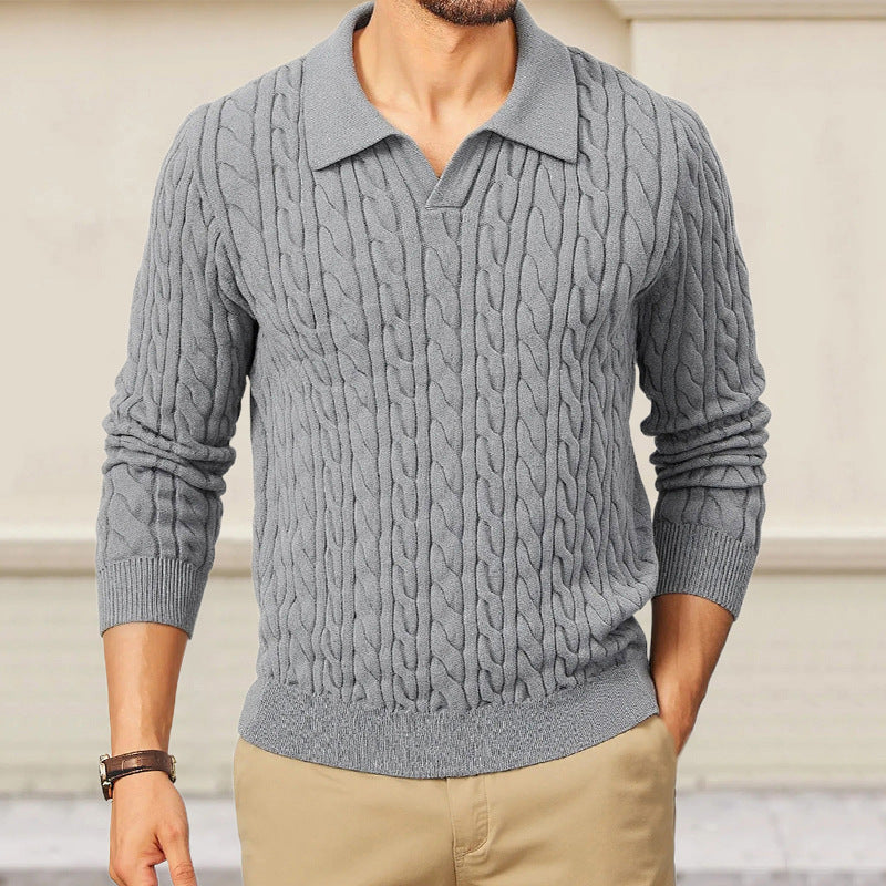 Herren Strickpullover mit strukturiertem Zopfmuster und Kragen Heidi-Mode