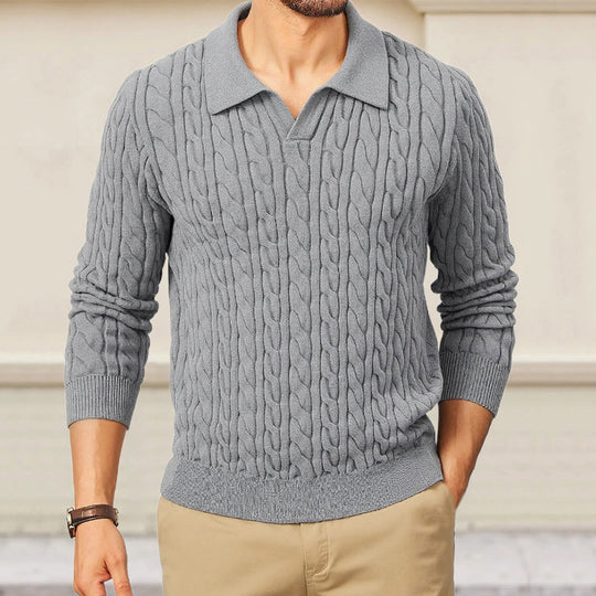 Herren Strickpullover mit strukturiertem Zopfmuster und Kragen Heidi-Mode