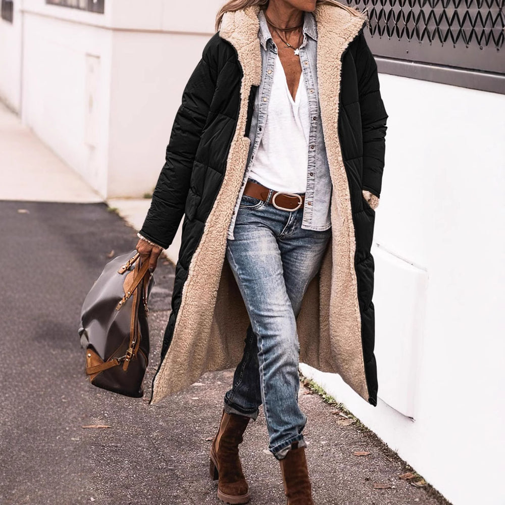 Damen Wintermantel im lässigen Oversized-Stil mit Kapuze und seitlichen Taschen Heidi-Mode