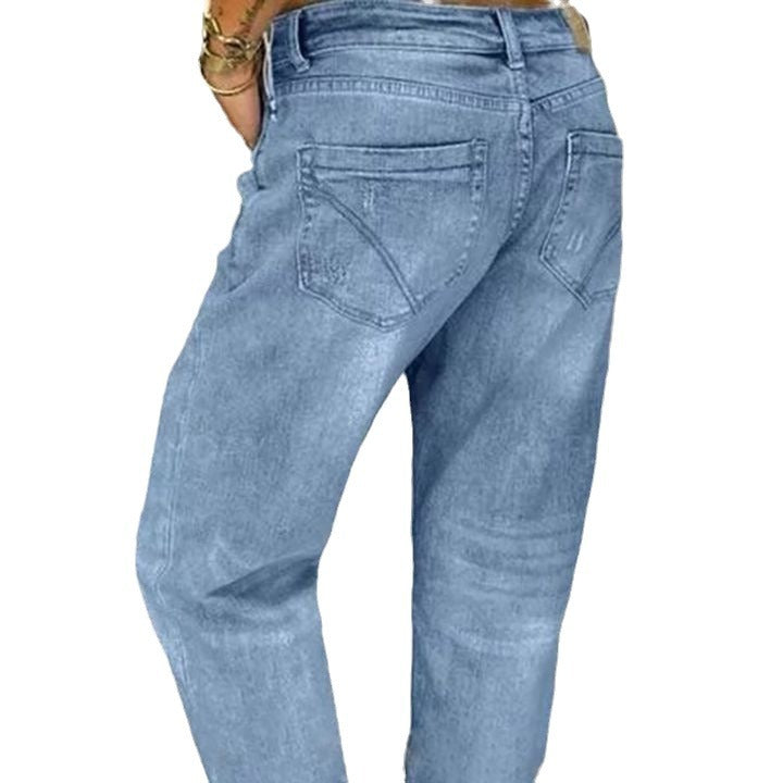 Damen Boyfriend Jeans mit Knopfleiste und distressed Effekten Heidi-Mode