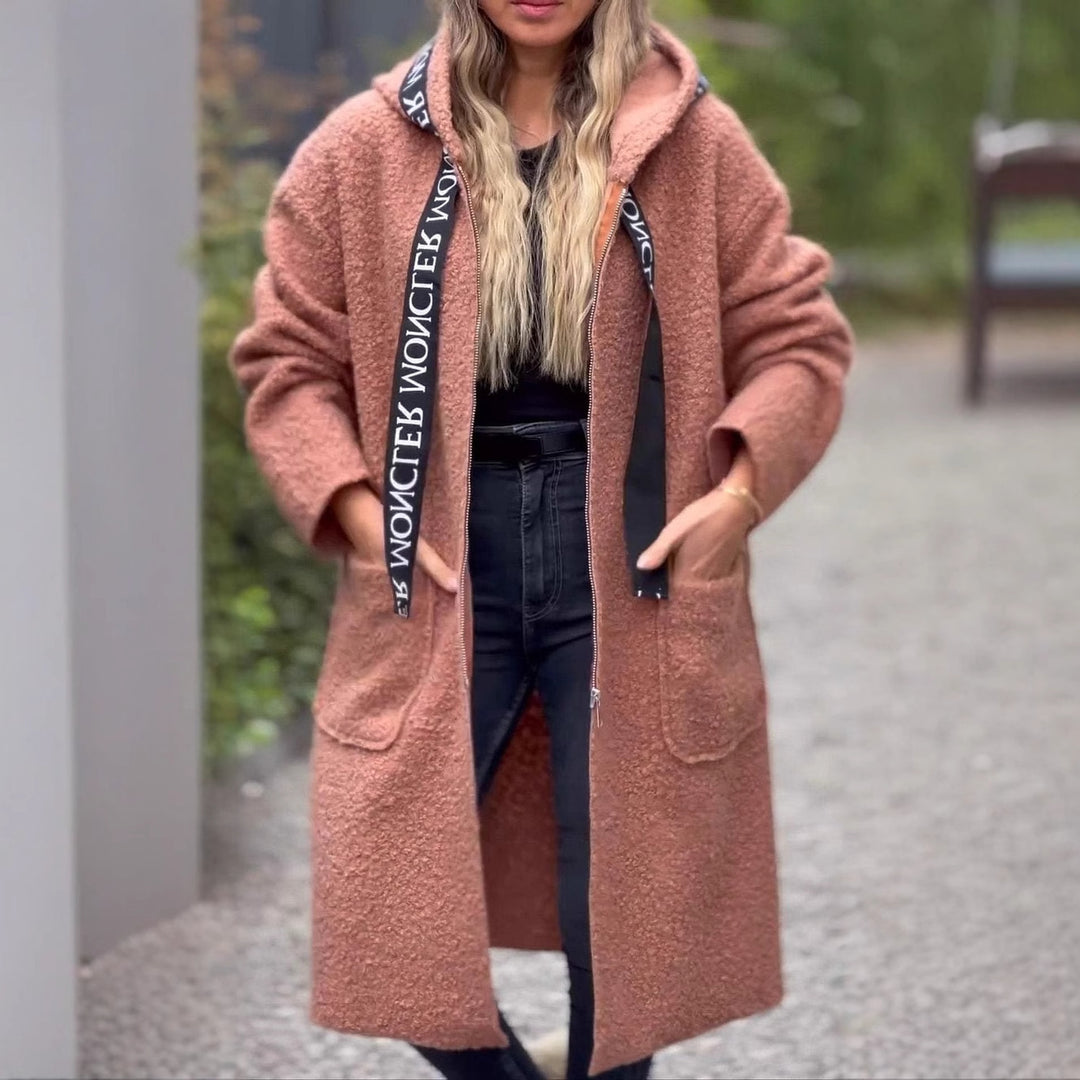 Damen Modischer Oversized-Fleece-Mantel mit praktischen Taschen und Kapuze Heidi-Mode