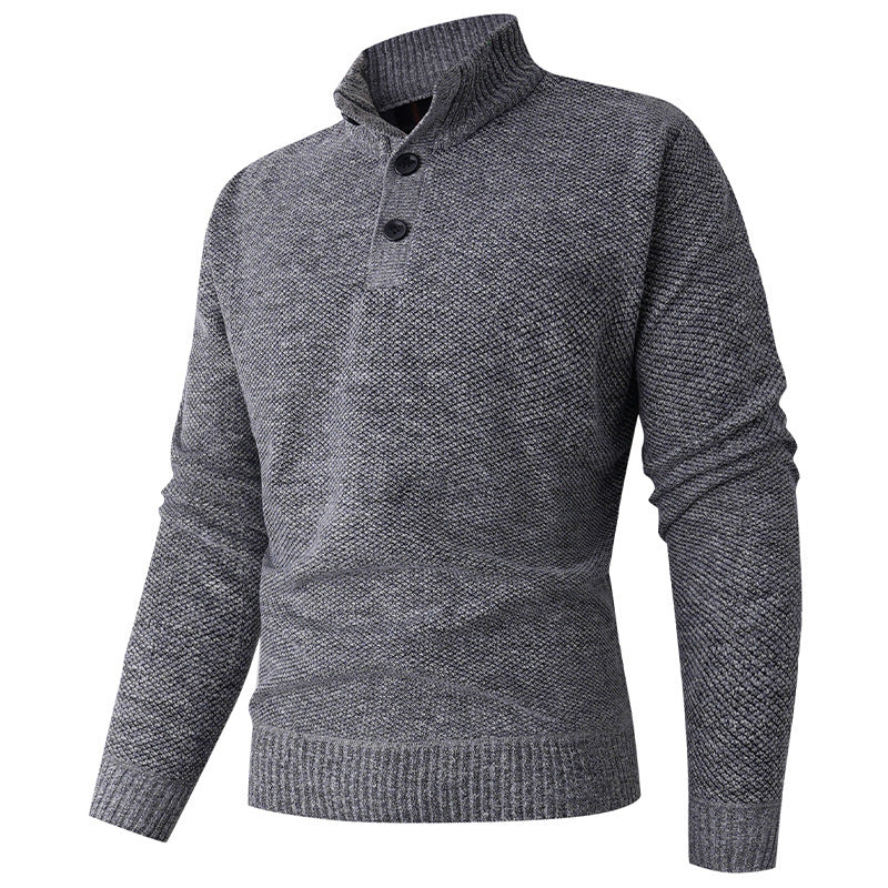 Herren Strickpullover mit hohem Kragen und durchgehendem Knopfverschluss Heidi-Mode