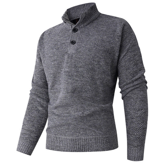 Herren Strickpullover mit hohem Kragen und durchgehendem Knopfverschluss Heidi-Mode