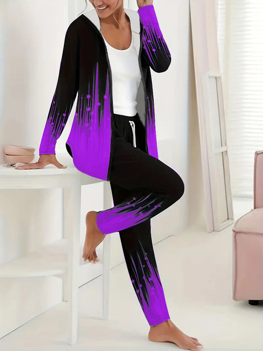 Damen Sportanzug mit kapuzenförmigem Oberteil und elastischen Bundhosen Heidi-Mode