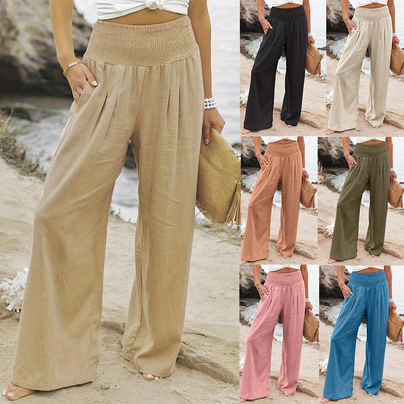 Damen weite Sommerhose mit hohem Bund und eleganten Falten Heidi-Mode