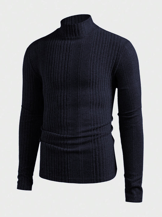 Herren Strickpullover mit hohem Kragen und Rippstruktur Heidi-Mode