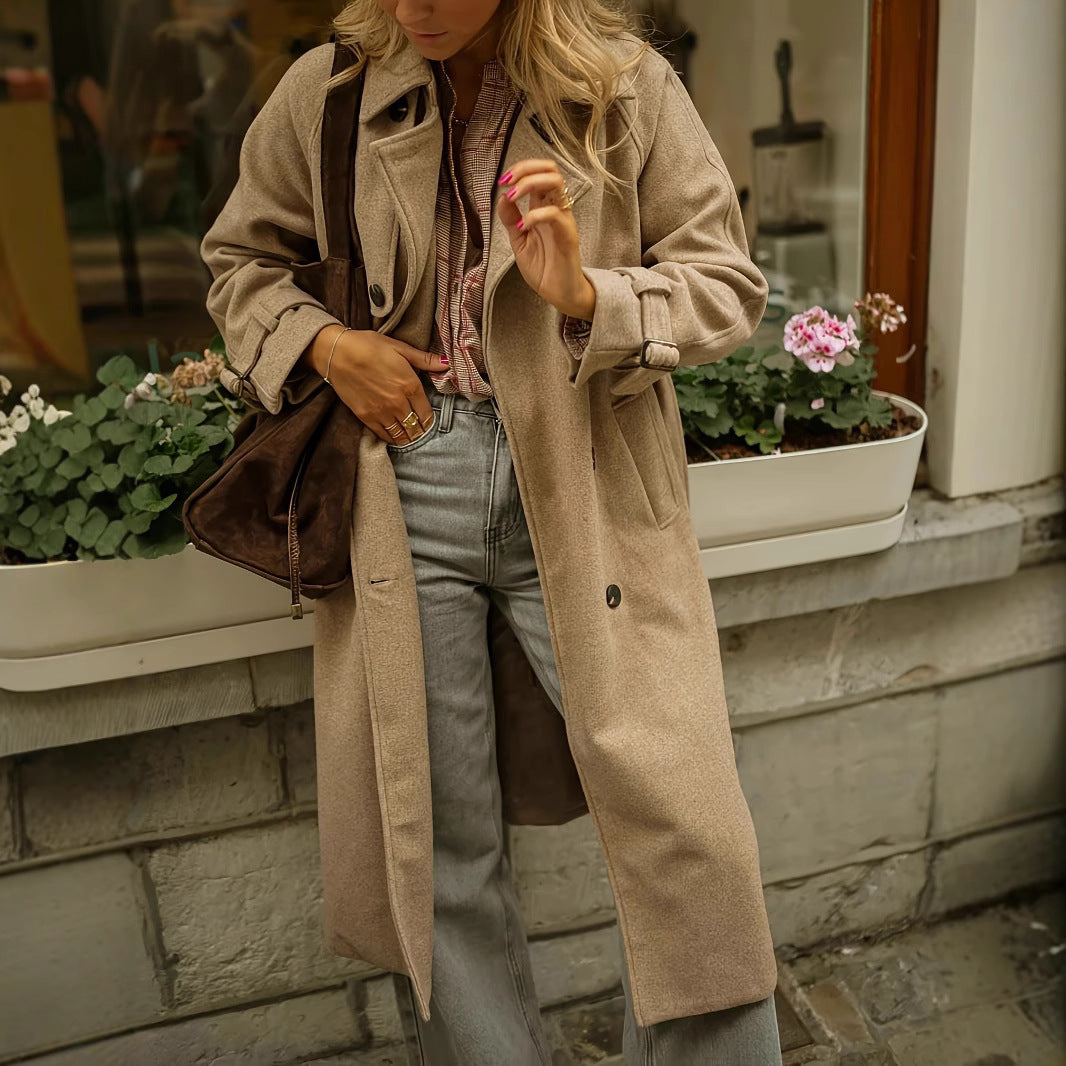 Damen eleganter Wollmantel mit praktischem Gürtel Heidi-Mode