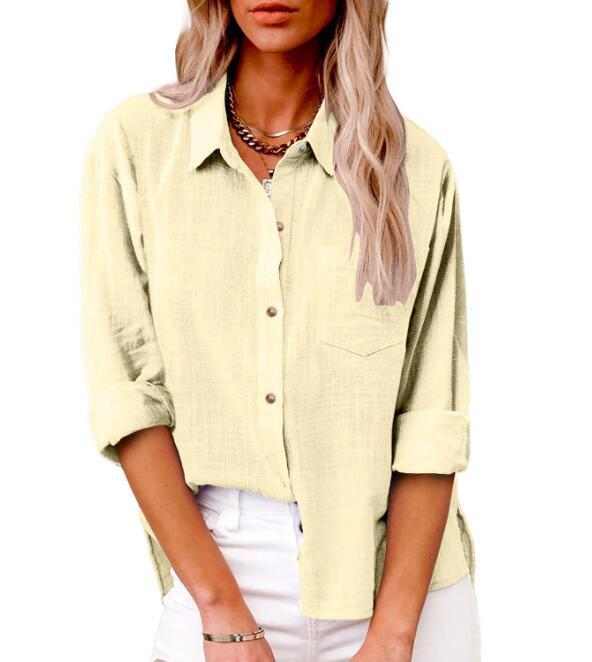 Damen lässige Leinenbluse mit kurzem Arm und Knopfdetails Heidi-Mode