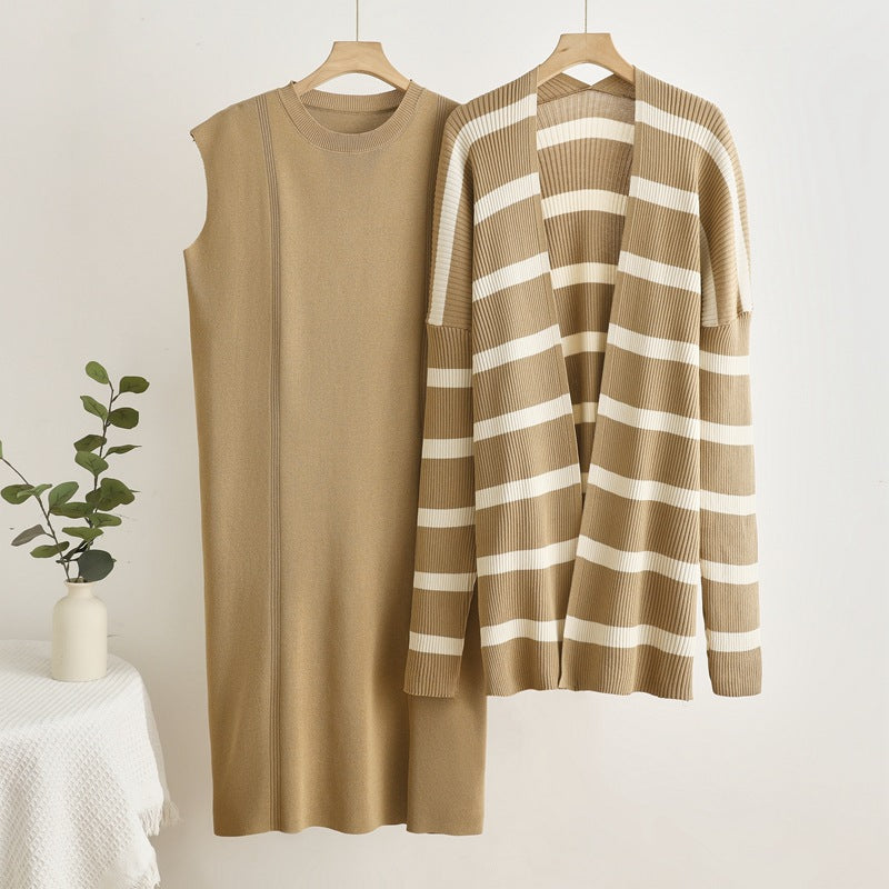 Damen elegantes und modulares Strickkleid mit lässiger Strickjacke Heidi-Mode