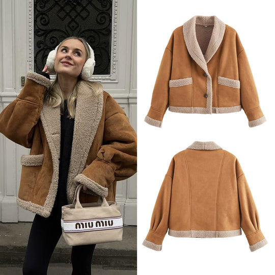 Damen Kuschelige Teddyjacke mit weitem Schnitt und eleganten Knopfdetails Heidi-Mode