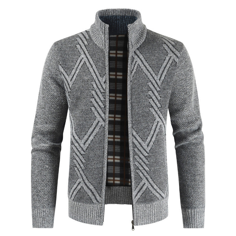 Herren Strickjacke mit hochgeschlossenem Reißverschluss und modernem Muster Heidi-Mode