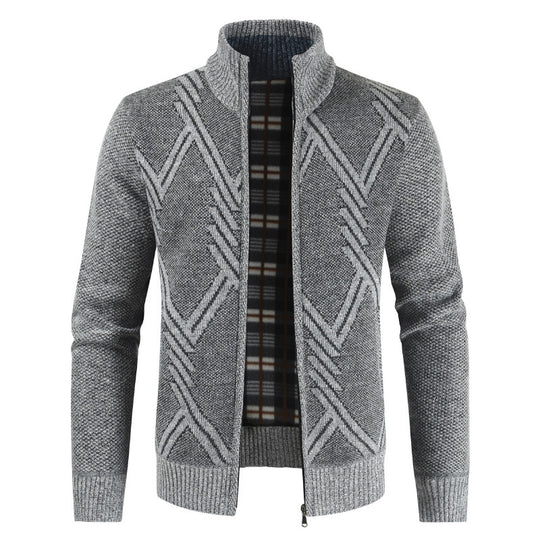 Herren Strickjacke mit hochgeschlossenem Reißverschluss und modernem Muster Heidi-Mode