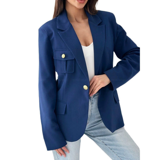 Damen klassische doppelt-knöpfte taillierte Blazer mit Taschen-Detail Heidi-Mode