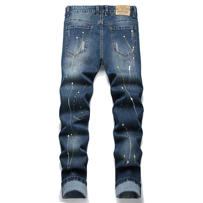 Herren kreative Ripped Jeans mit einzigartigen Farbklecksen Heidi-Mode