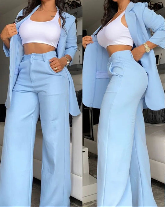 Damen Zweiteiliges Business-Anzug-Set mit weitem Bein und taillierter Jacke Heidi-Mode