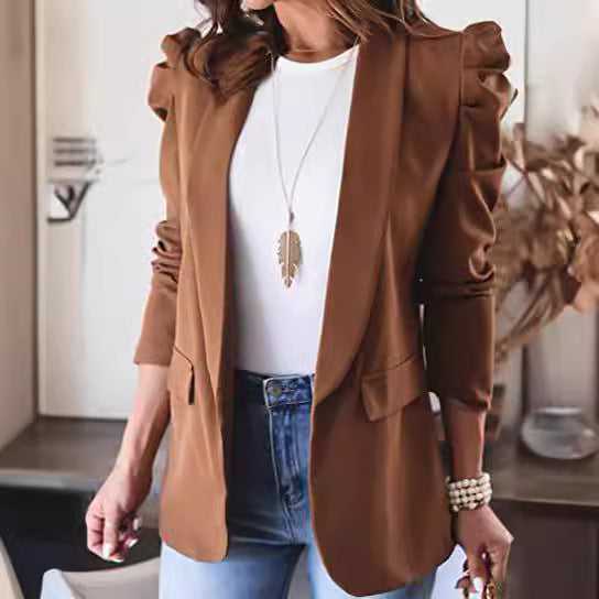 Damen Modischer Blazer mit angeschnittenen Puffärmeln und praktischen Taschen Heidi-Mode