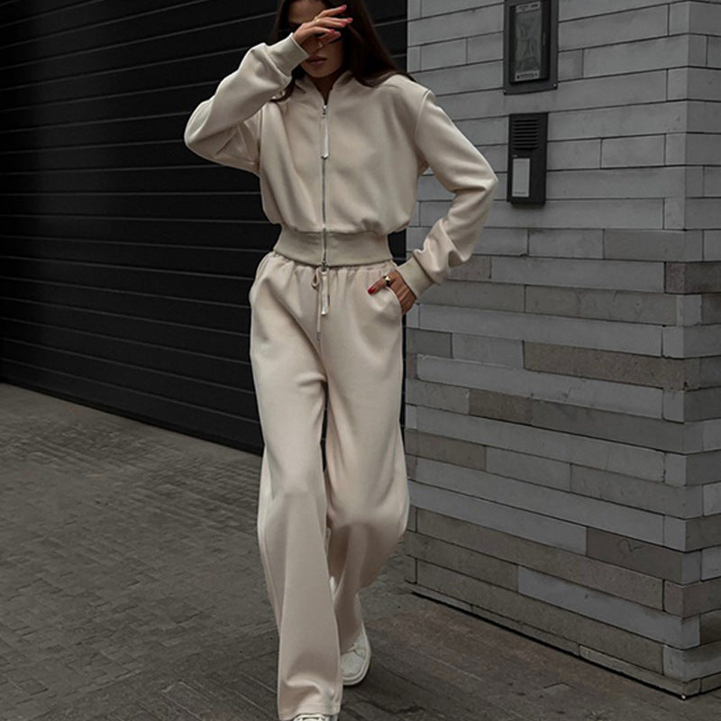 Damen Sportliches Fleece-Loungewear-Set mit Reißverschluss und elastischem Bund Heidi-Mode