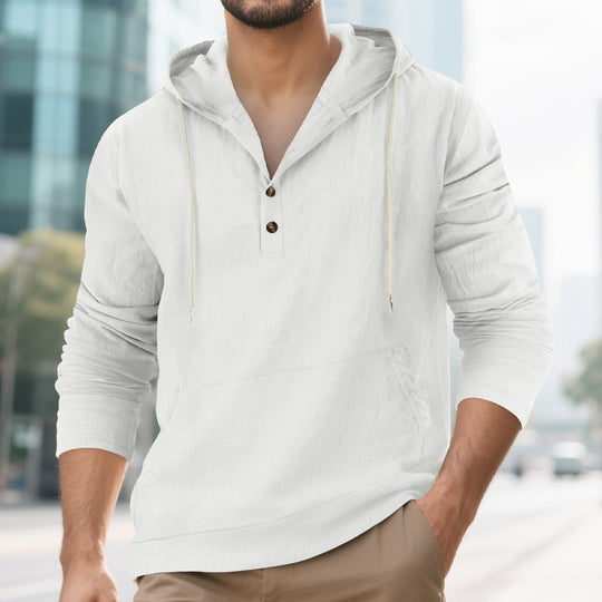 Herren Kapuzensweater mit Knopfleiste und praktischen Taschen Heidi-Mode