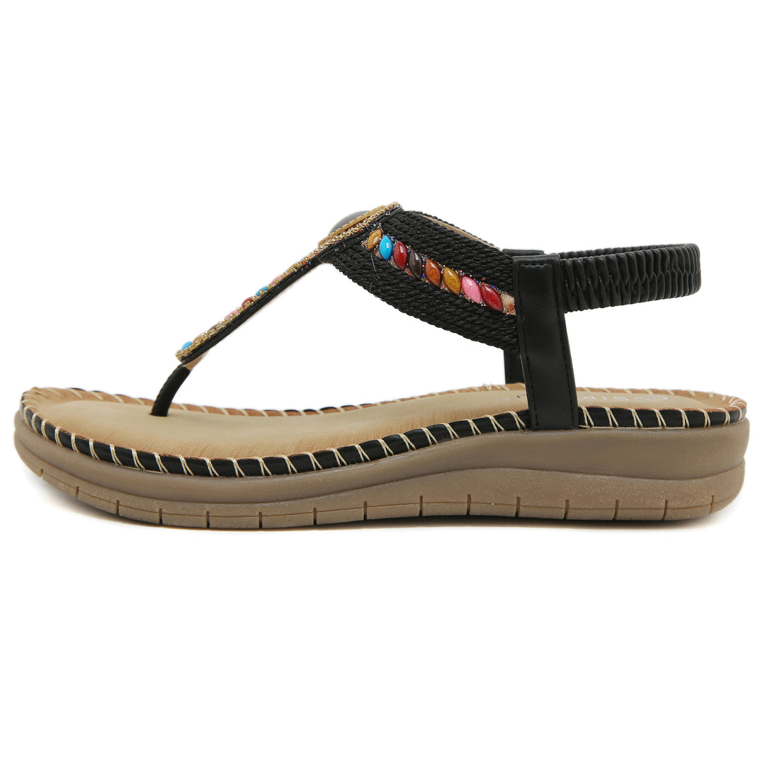 Damen Zehentrenner-Sandalen mit bunten Steindetails und komfortabler Sohle Heidi-Mode