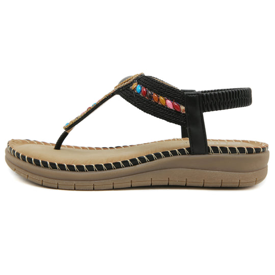 Damen Zehentrenner-Sandalen mit bunten Steindetails und komfortabler Sohle Heidi-Mode