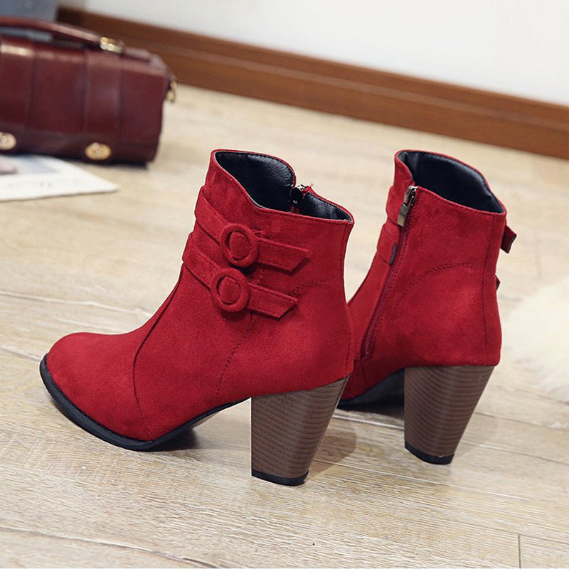 Damen Elegante Ankle Boots mit modischer Knopfdekoration und komfortablem Blockabsatz Heidi-Mode