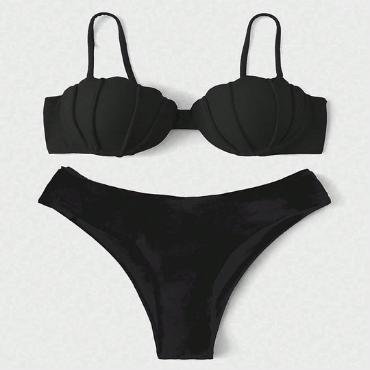 Damen Bikini-Set mit strukturiertem Oberteil und hohem Beinausschnitt Heidi-Mode