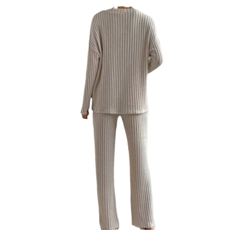 Damen Strickanzug mit modischem V-Ausschnitt und feinem Rippdesign Heidi-Mode