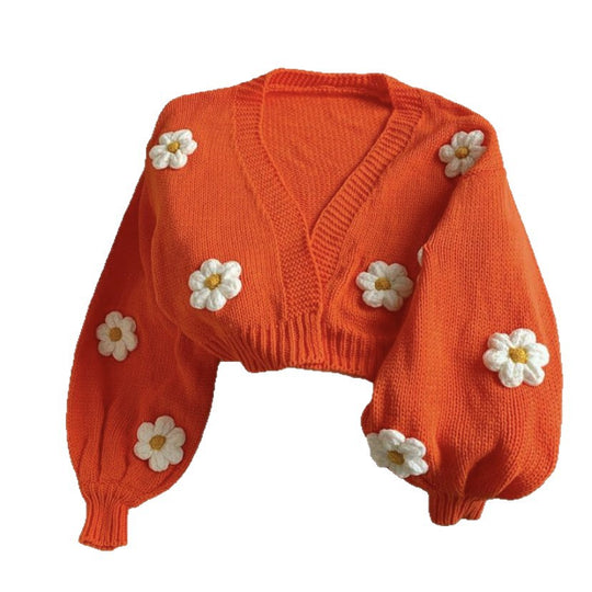 Damen Strickjacke mit floralen Applikationen und lockerer Passform Heidi-Mode