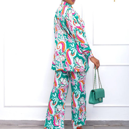 Damen Pyjama Set mit floralem Design und langärmliger Bluse Heidi-Mode