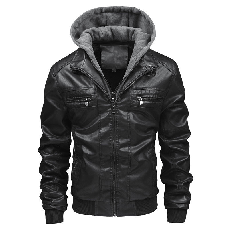 Herren Lederjacke mit abnehmbarem Kapuzen-Innenfutter Heidi-Mode
