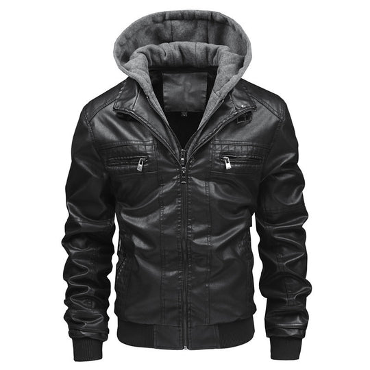 Herren Lederjacke mit abnehmbarem Kapuzen-Innenfutter Heidi-Mode