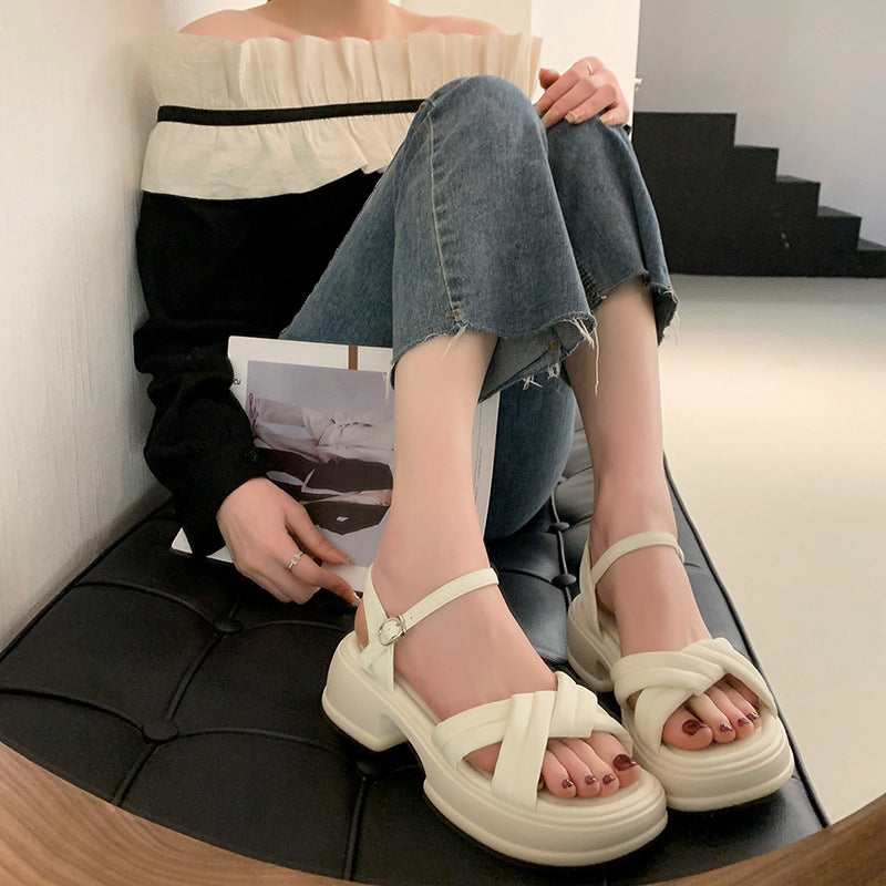 Damen Sandalen mit elegantem Kreuzriemen und komfortablem Blockabsatz Heidi-Mode
