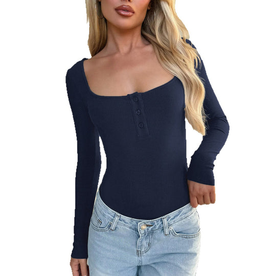 Damen Langarmshirt mit Knopfleiste und modischem Rippdesign Heidi-Mode