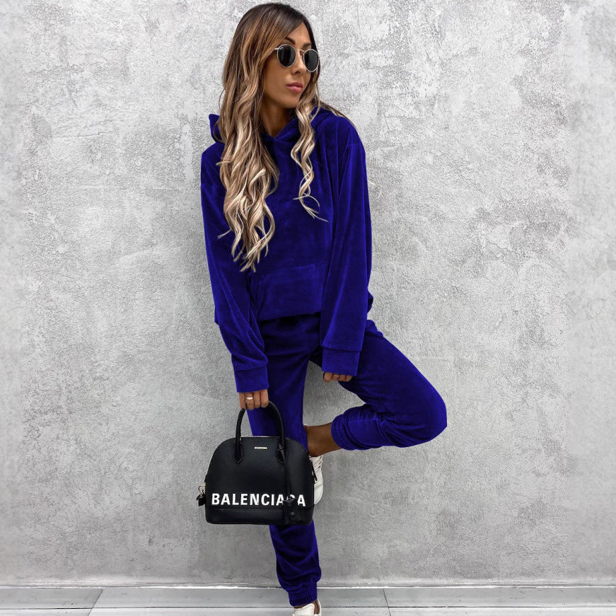 Damen modischer Fleece-Hoodie mit elastischem Saum und Kängurutasche Heidi-Mode