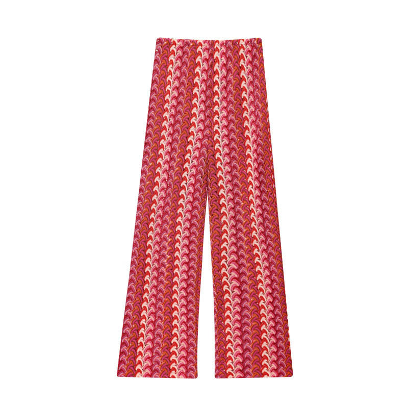 Damen weite Palazzohose mit auffälligem Wellenmuster und elastischem Bund Heidi-Mode