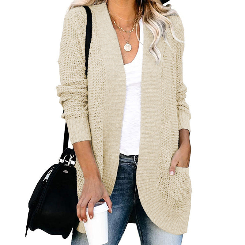 Damen lässige Strickjacke mit offenen Ärmeln und praktischen Taschen Heidi-Mode