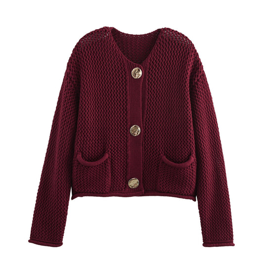 Damen Strickjacke mit dekorativen Knopfdetails und Taschen Heidi-Mode